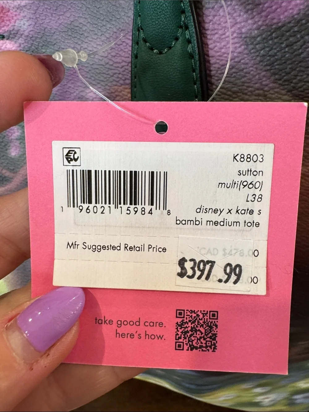 kate spade x Disney Bambi Print Tote with Green Handles